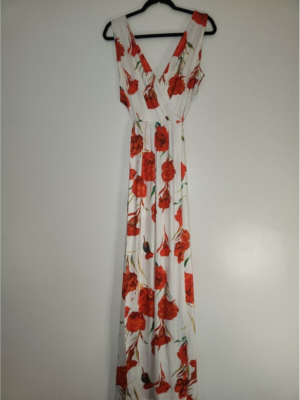 White and Orange Floral Sleeveless Maxi Dress